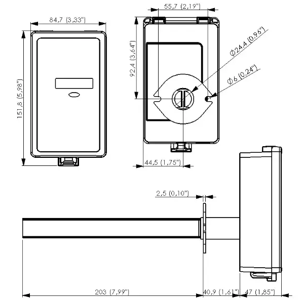 Senseair eSense Duct Disp CO2 Temperature Sensor - Dimensions