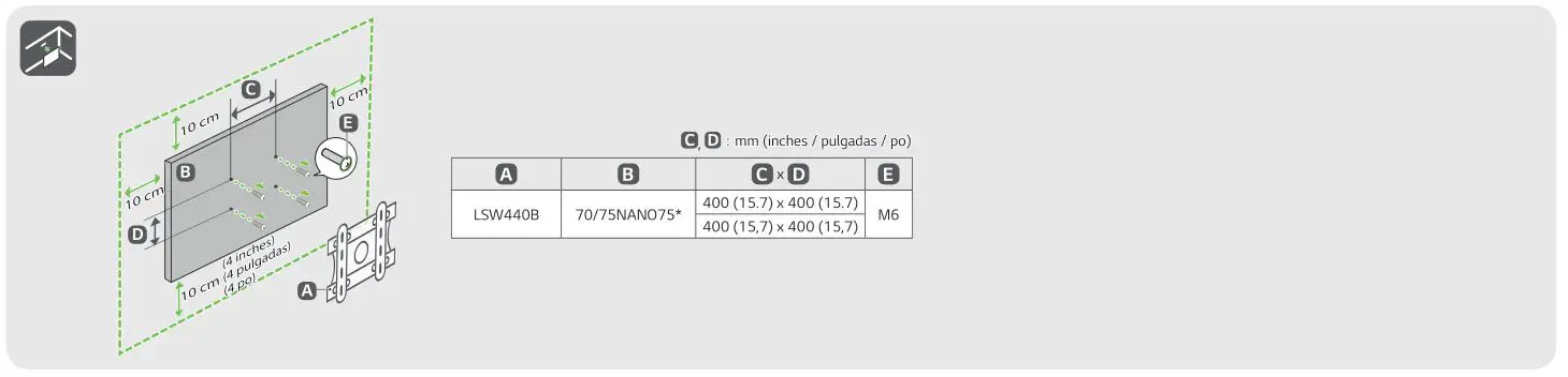 LG 70NANO75UQA 70 Inch Class LED 4K UHD Smart webOS 22 ThinQ AI TV - wall installation