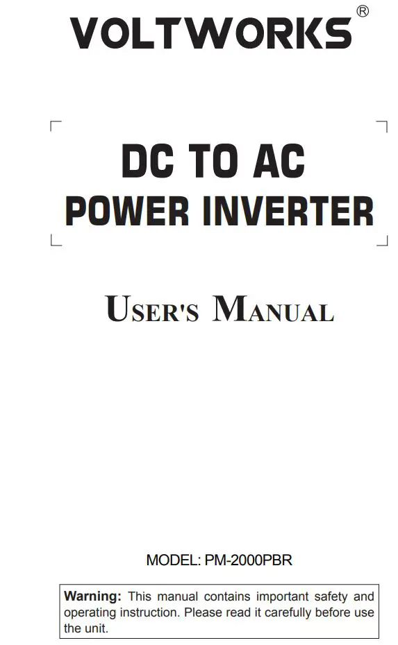 voltwork PM-2000PBR DC TO AC POWER INVERTER User Manual
