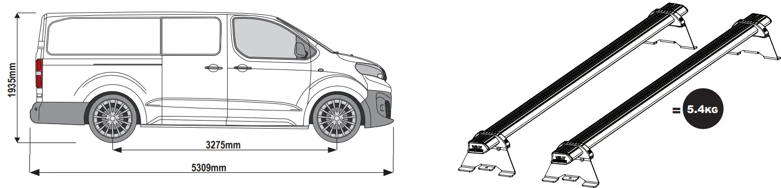 VAN GUARD VG333-2 Vauxhall Vivaro x2 ULTI Van Roof Bars - 6