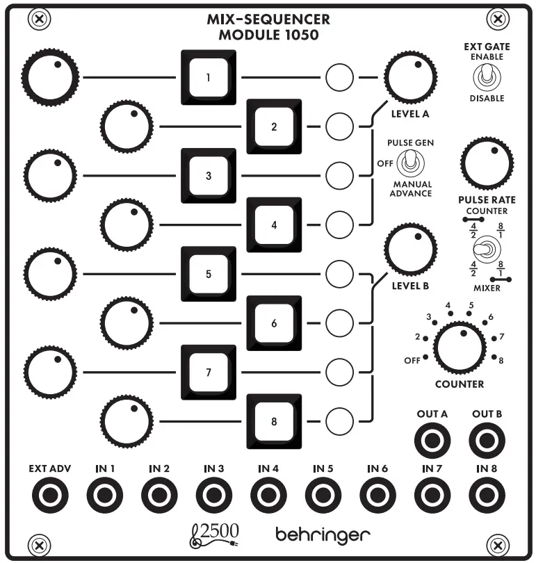 behringer 000-E9500-00010 Mix-Sequencer Module 1050 s 8-Channel Mixer and Sequencer Module for Eurorack