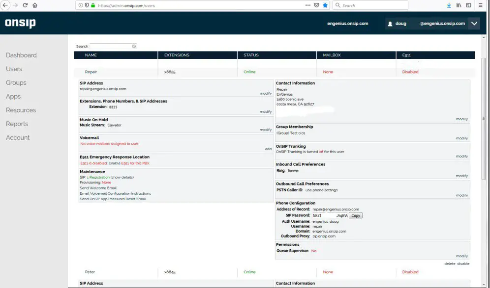 EnGenius DuraFon SIP System with ONSIP Sip - SIP- Reg Status