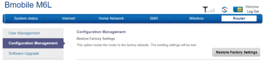 bmobile K 139 4G Hotspot - Factory Settings