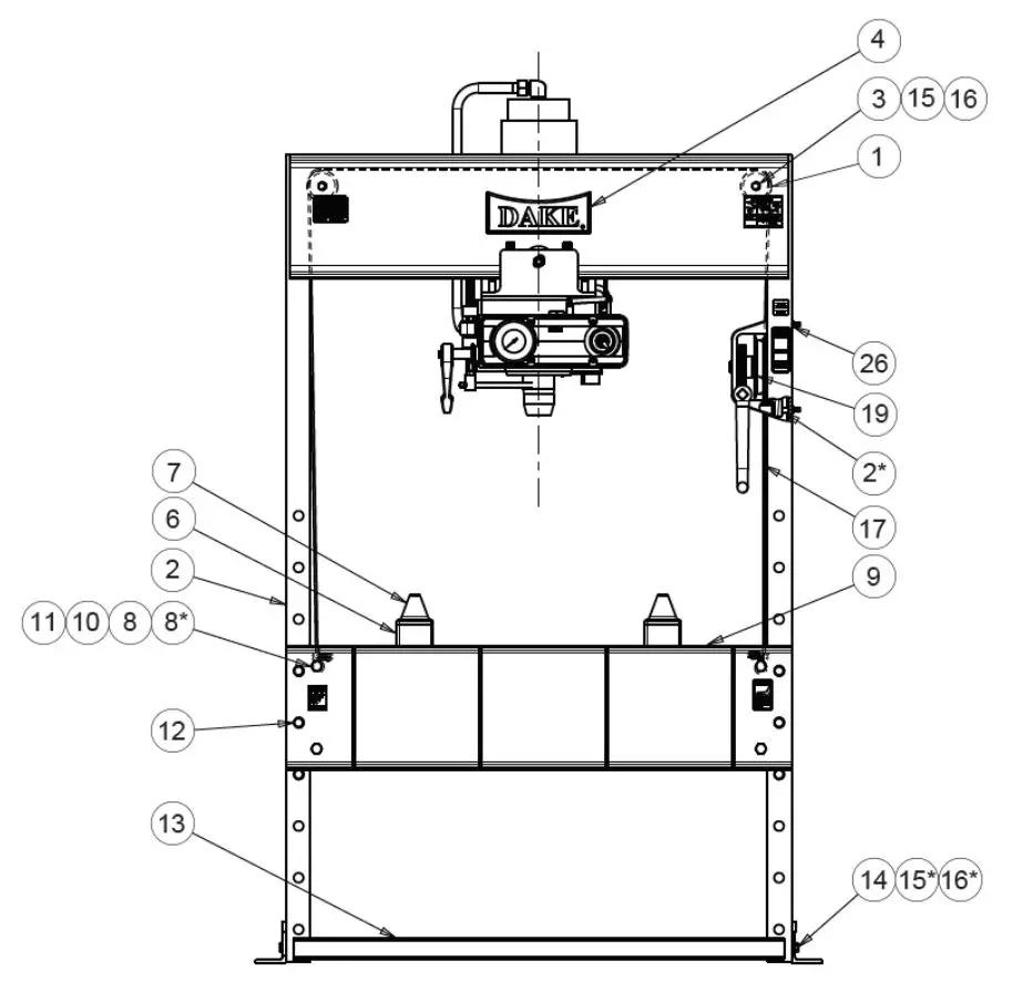 DAKE 6-225 Air-Operated Hydraulic Press Air Pump Instruction Manual - EXPLODED VIEW & PARTS LIST