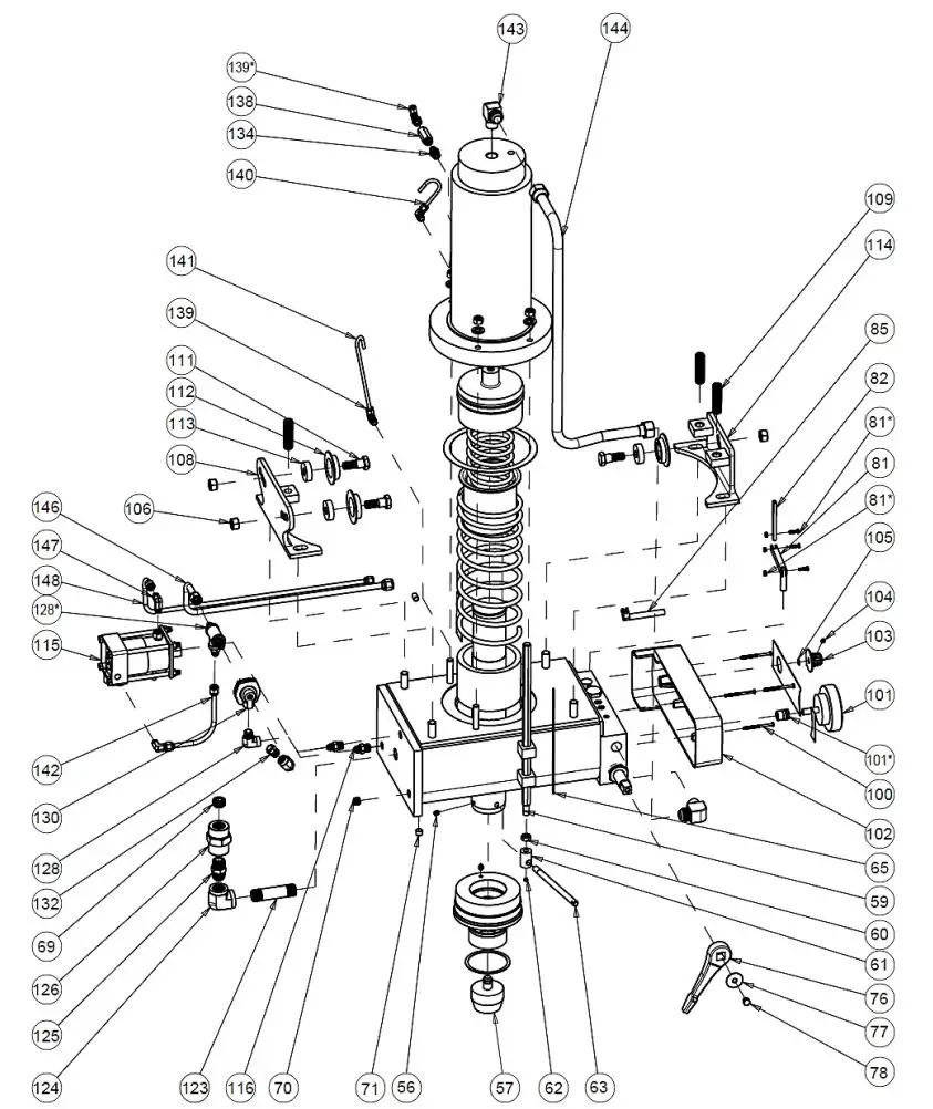 DAKE 6-225 Air-Operated Hydraulic Press Air Pump Instruction Manual - POWER UNIT ASSEMBLY