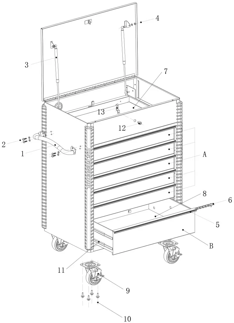 HARBOR FREIGHT 57517 34 Inch Full Bank Service cart - Assembly Diagram