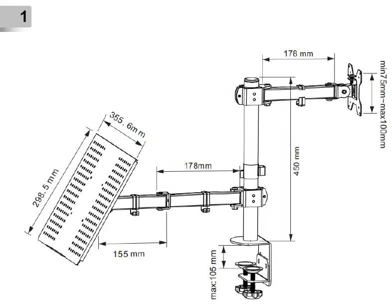 gembird MA-DA-02 Adjustable Desk Mount with Monitor Arm 1