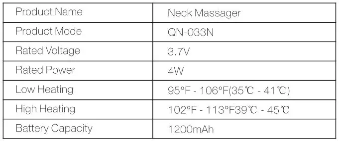 Pentasmart UNECK310 Neck Massager Instruction Manual - Specifications