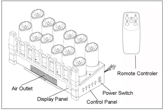 BARTON 95184 Electric Fireplace - PRODUCT DIAGRAM