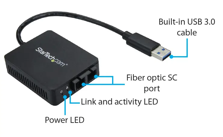 StarTech -US1GA30SXSC -USB -3.0 to -Gigabit -Ethernet -Fiber- Optic -Network- Adapter- 1000Base-SX- SC -1