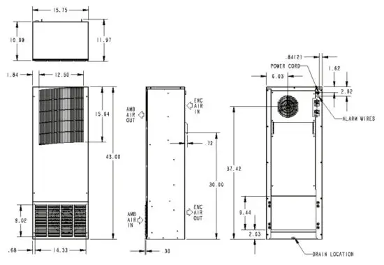 nvent T43 T Series Air Conditioner - DIMENSIONAL DRAWINGS
