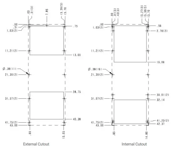 nvent T43 T Series Air Conditioner - MOUNTING CUTOUT DIMENSIONS
