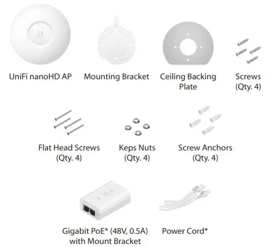 Ubiquiti UAP nanoHD Compact 802 11ac Wave 2 Enterprise Access Point - Package Contents