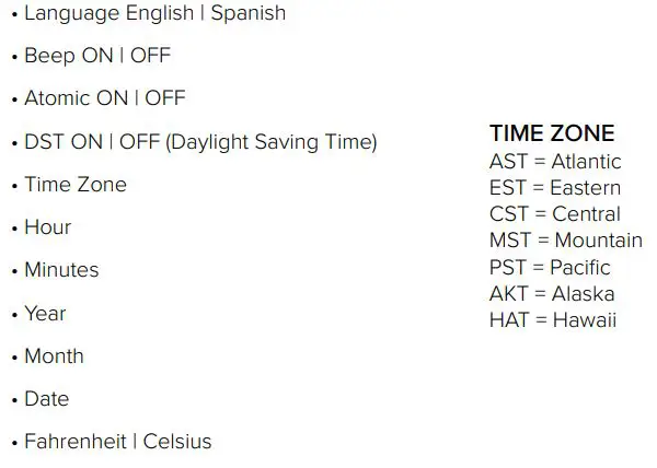 LA CROSSE Atomic Digital Wall Clock -Settings Menu Order