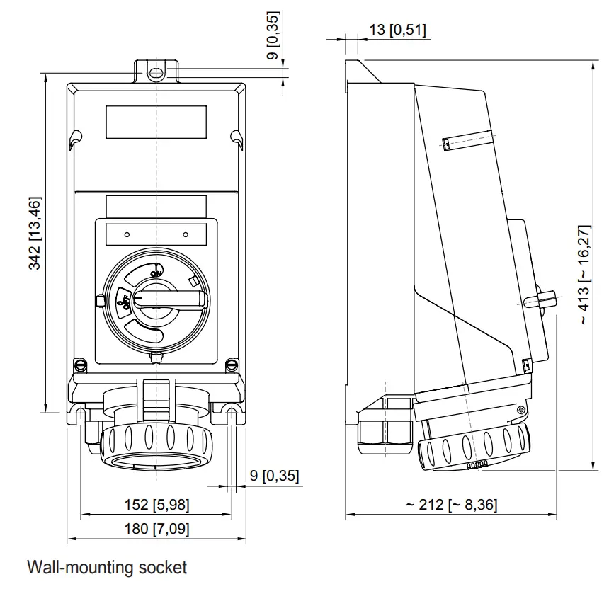 STAHL 201389 Wall Mounting Socket - Dimensional Drawings