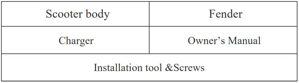 ECO-FLYING H100 Foldable Electric Scooter User Manual - Product Packing List