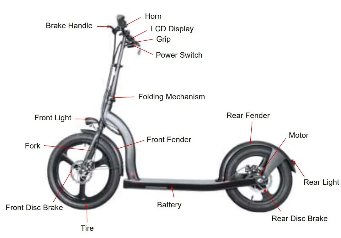 ECO-FLYING H100 Foldable Electric Scooter User Manual - Product Structure