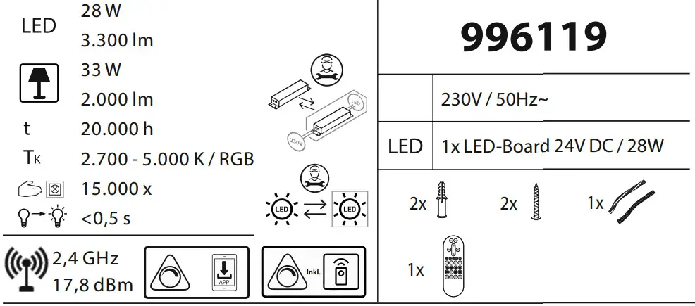 LeuchtenDirekt 18431 55 LS MELINDA LED Ceiling Light - Figure 1