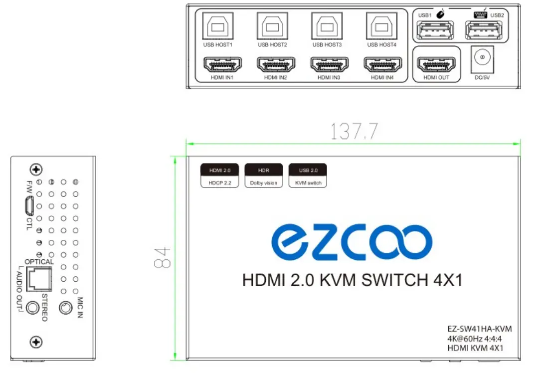 ezcoo EZ-SW41HA-KVM HDMI V2.0 KVM Switch