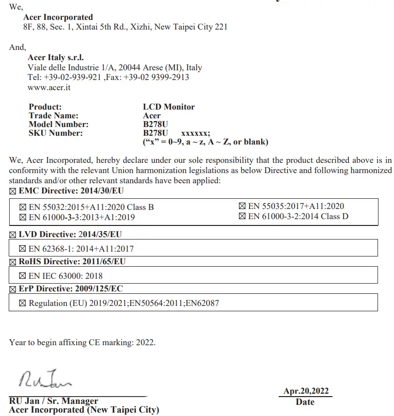 Declaration of Conformity