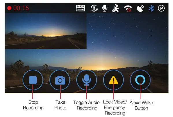 Cobra SC 400 Smart Dash Camera - Button Funtions Recording