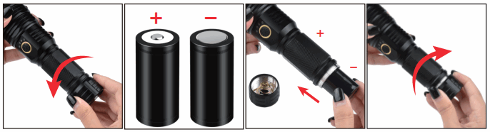 BRIGHTK XHP70 S High Lumen Flashlights - Battery installation
