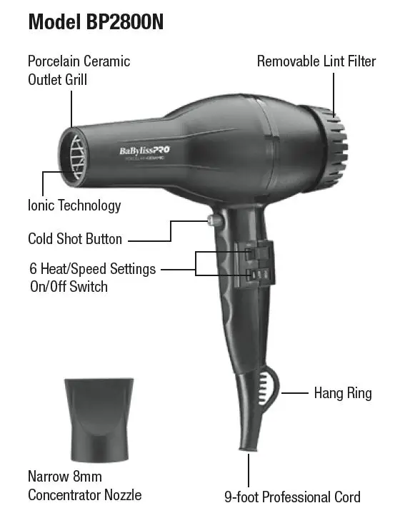 BaByliss PRO BP2800N Professional 2000 Watt Dryer fig 2