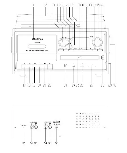 TechPlay ODC128 Bluetooth and External Speaker Box Turntable 1