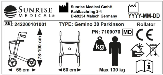 GEMINO 30 Parkinson Rollator - Labelling