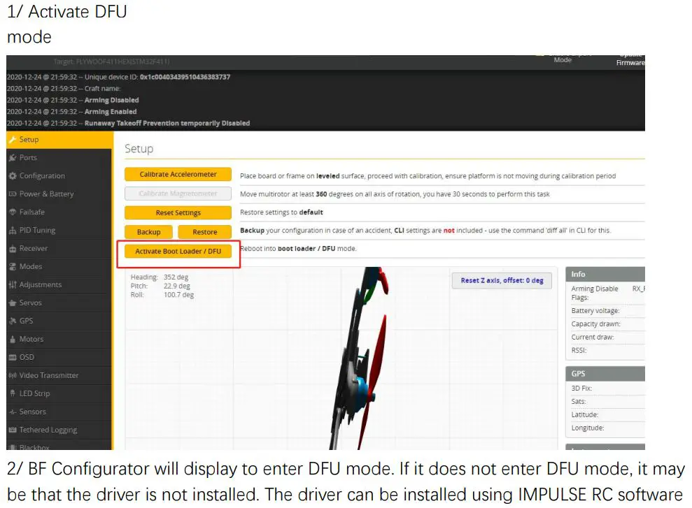 FLYWOO 1505750 Firefly Baby Quad Analog Micro Drone Instruction Manual - Flight firmware upgrade and write default CLI