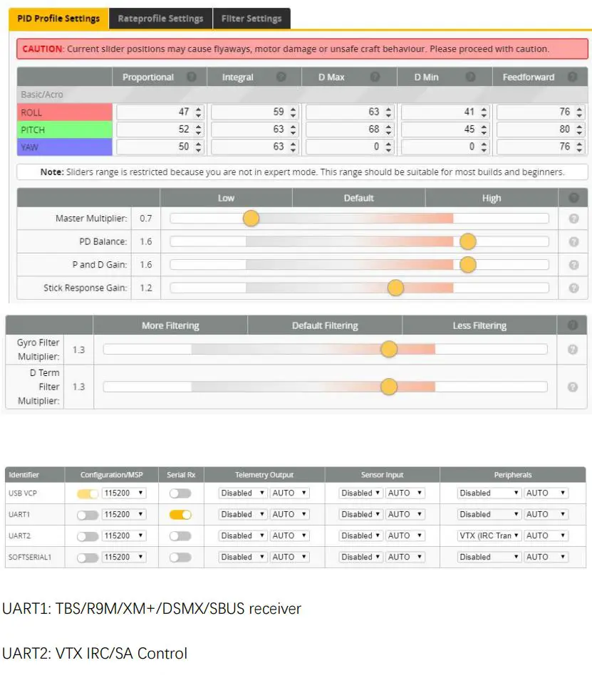 FLYWOO 1505750 Firefly Baby Quad Analog Micro Drone Instruction Manual - PID and filter settings