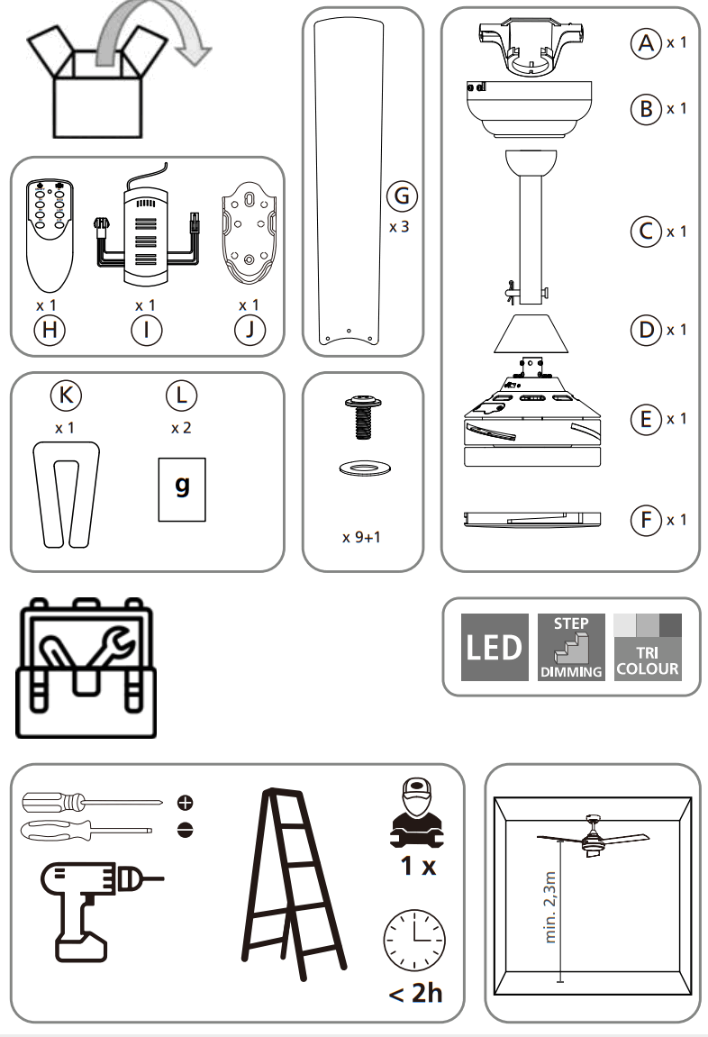 EGLO 35079 Sesimbra Ceiling Fan 3 Blades with Light fig 13