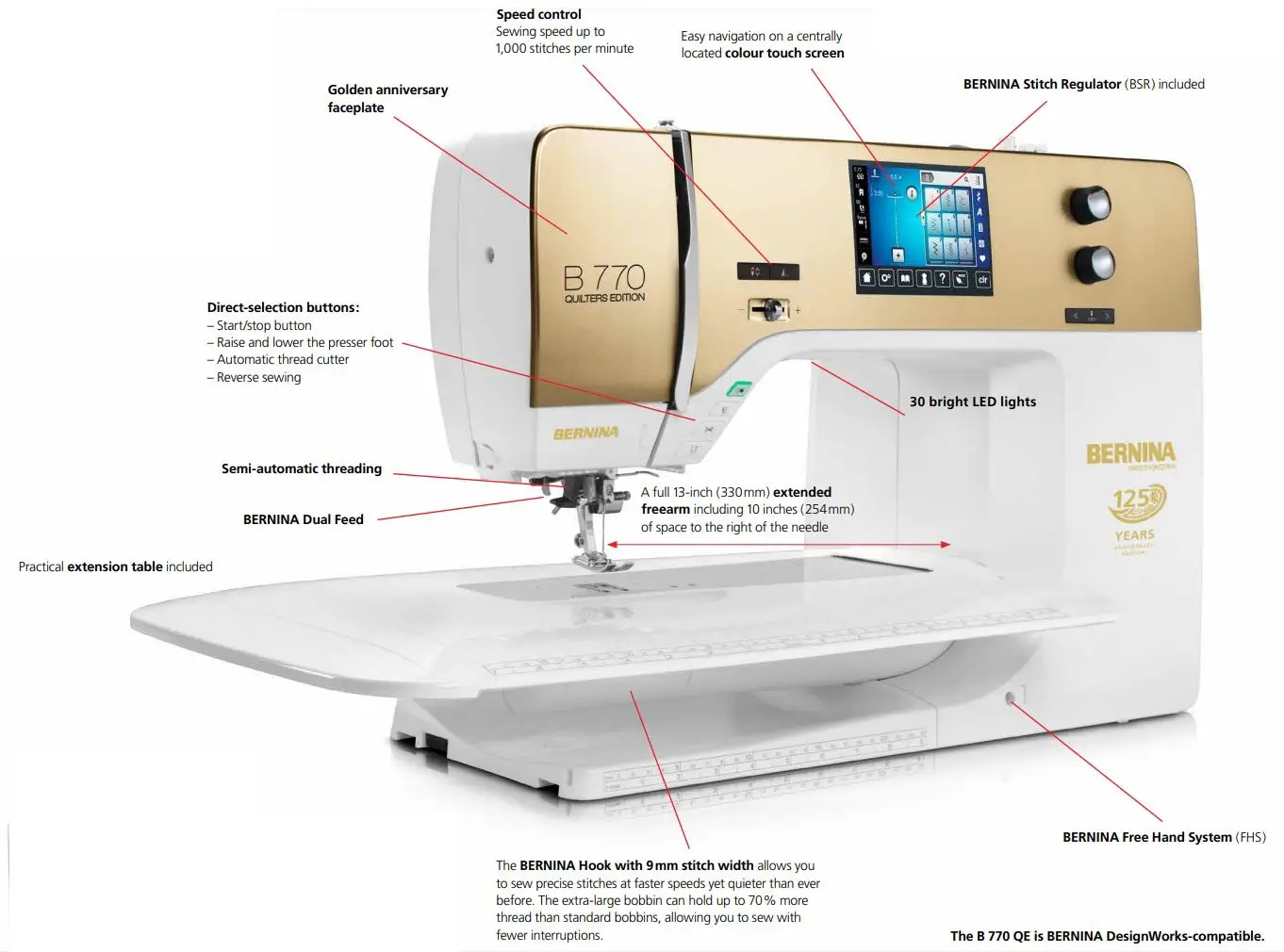 BERNINA B770 QE Anniversary Edition Sewing Machine User Guide - Product Overview