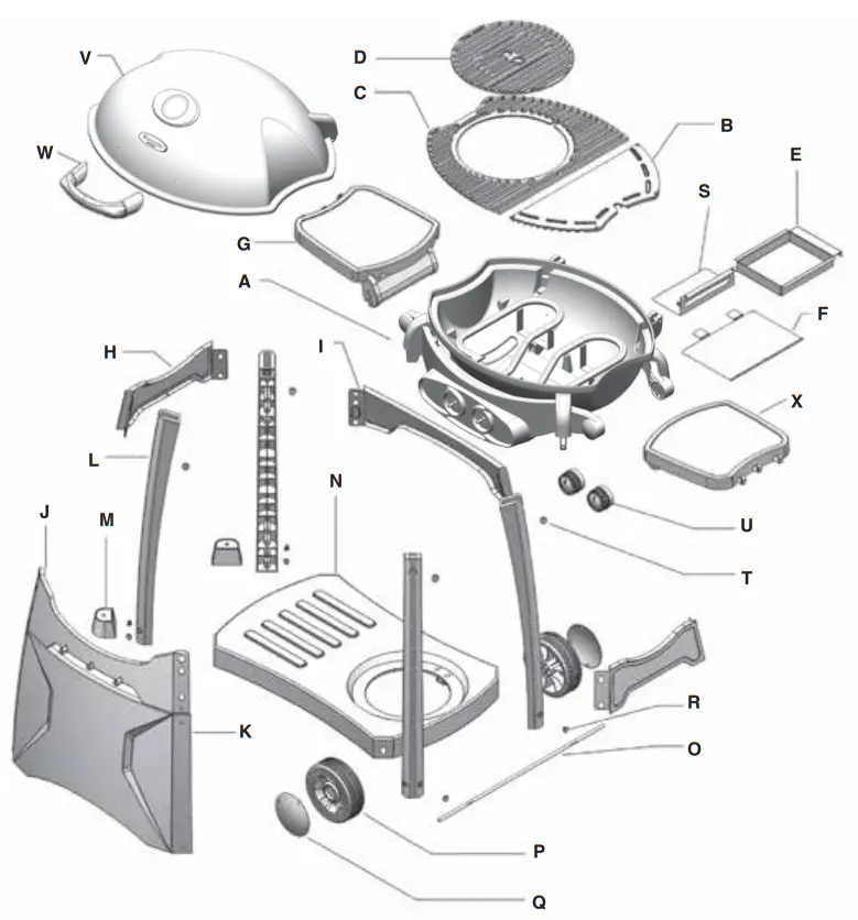 Gasmate BQ10622MG Odyssey 2 Burner Trolley BBQ Matt Grey - EXPLODED DIAGRAM