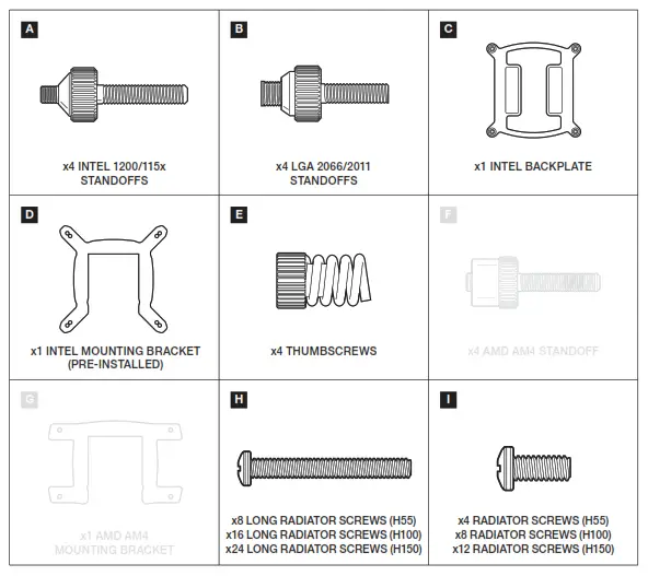 CORSAIR Performance RGB Liquid CPU Cooler - INCLUDED HARDWARE