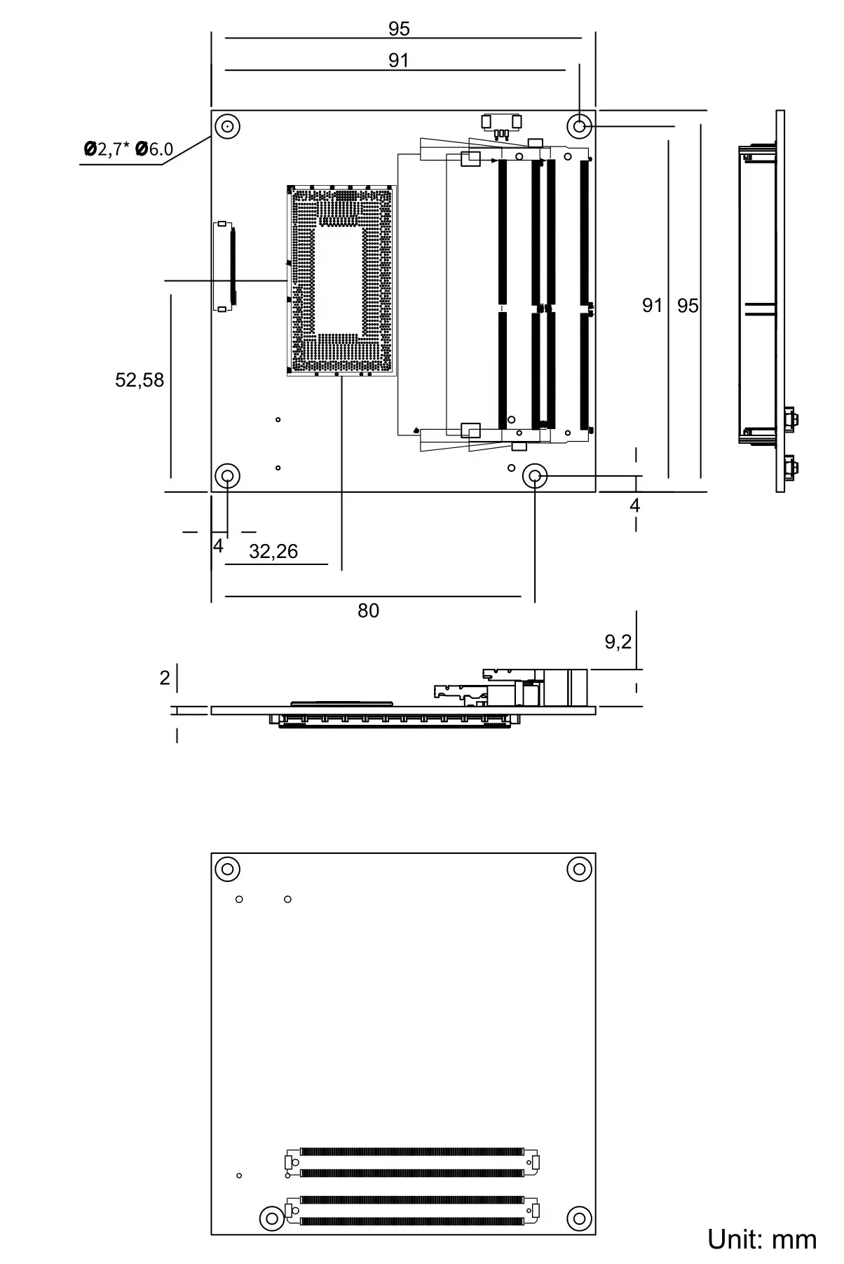 ARBOR EmETXe-i92U0 COM Express Compact Type 6 CPU Module - Board Dimensions