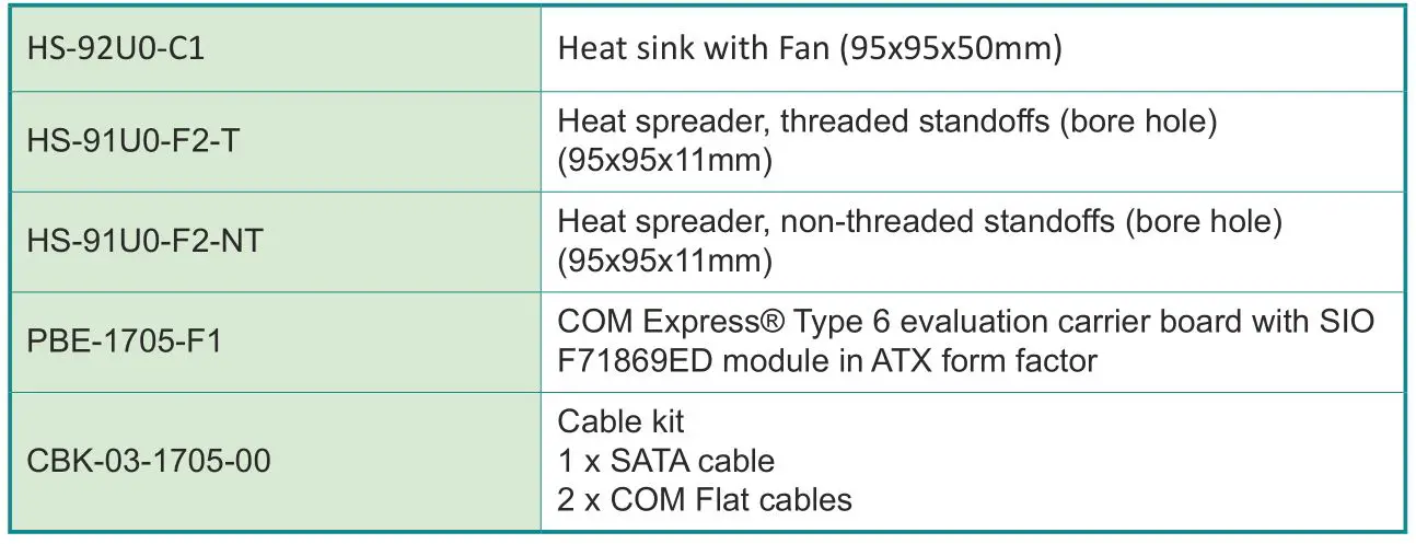 ARBOR EmETXe-i92U0 COM Express Compact Type 6 CPU Module - Optional Accessories