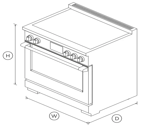 FISHER and PAYKEL RIV3-365 36 Inch 5 Zones Self Cleaning Induction Range - DIMENSIONS