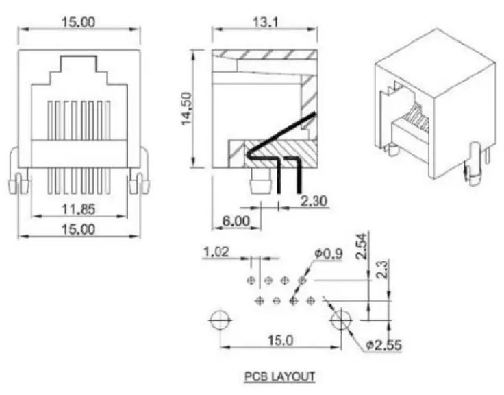 RS PRO 331 6437 Female Cat5 RJ45 Connector - Fig