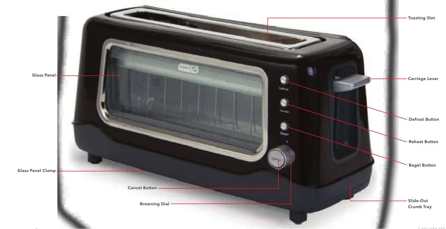 DASH CLEAR VIEW TOASTER DVTS501 -- DVT