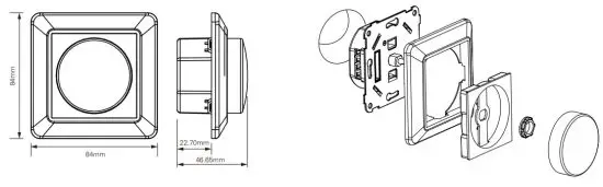 namron 220-240V- 50Hz LED Dimmer TW 250W - MEASURES