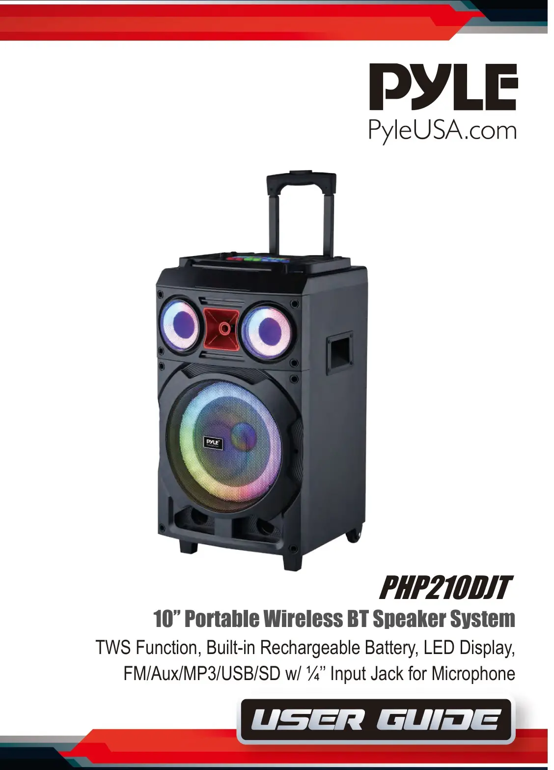 PYLE PHP210DJT 10 Inch Portable Wireless BT Speaker System User Guide