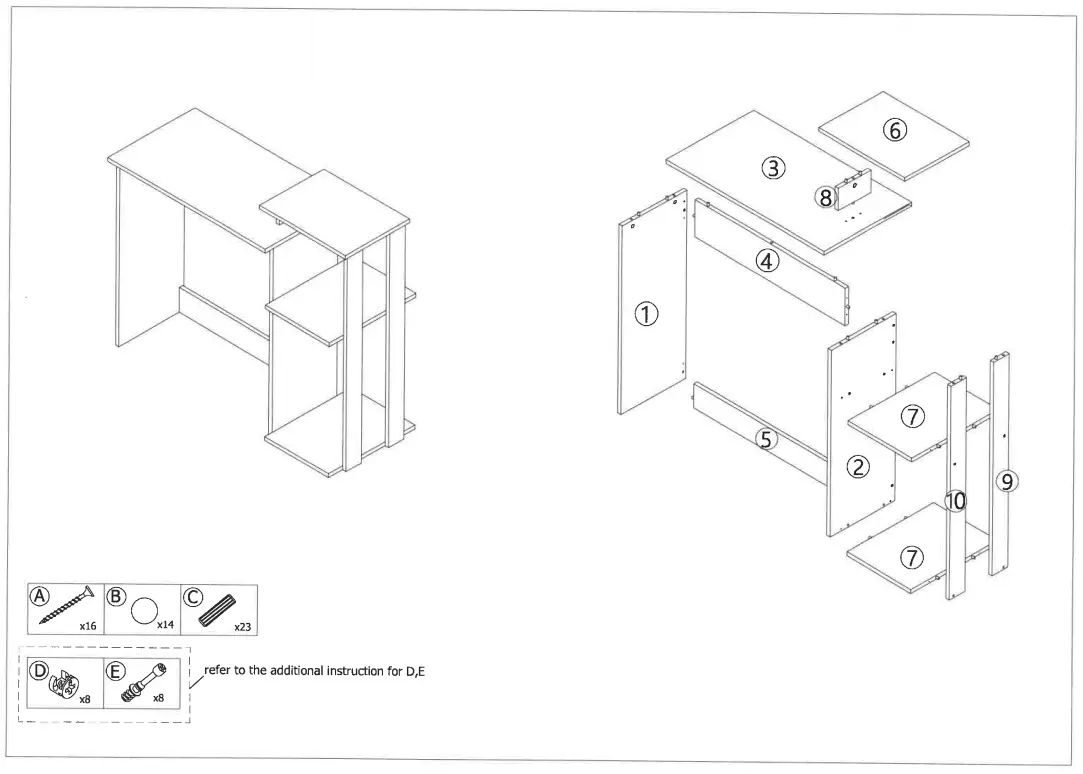 URTR HY01781Y Rectangular Brown Wood Home Laptop Computer Desk 2-Tier Shelves - Figure 1