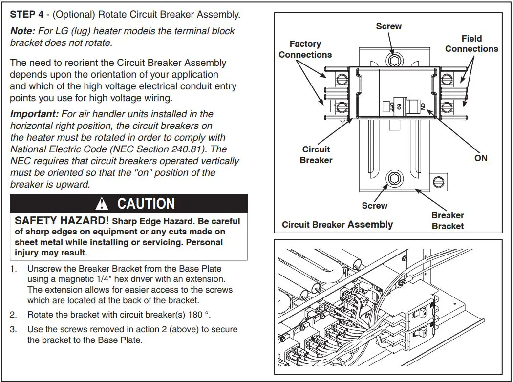 TRANE BAYEAAC04BK1B Electric Heaters for Air Handler Installation Guide - Adjust Heater