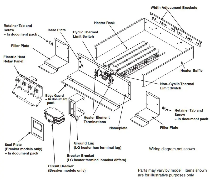 TRANE BAYEAAC04BK1B Electric Heaters for Air Handler Installation Guide - Heater Assembly Labeled
