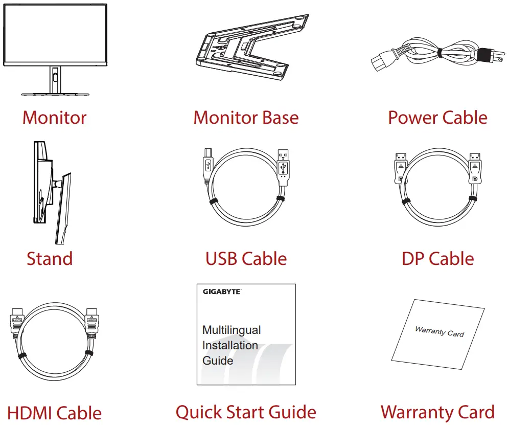 GIGABYTE G27QC Gaming Monitor - Package Contents