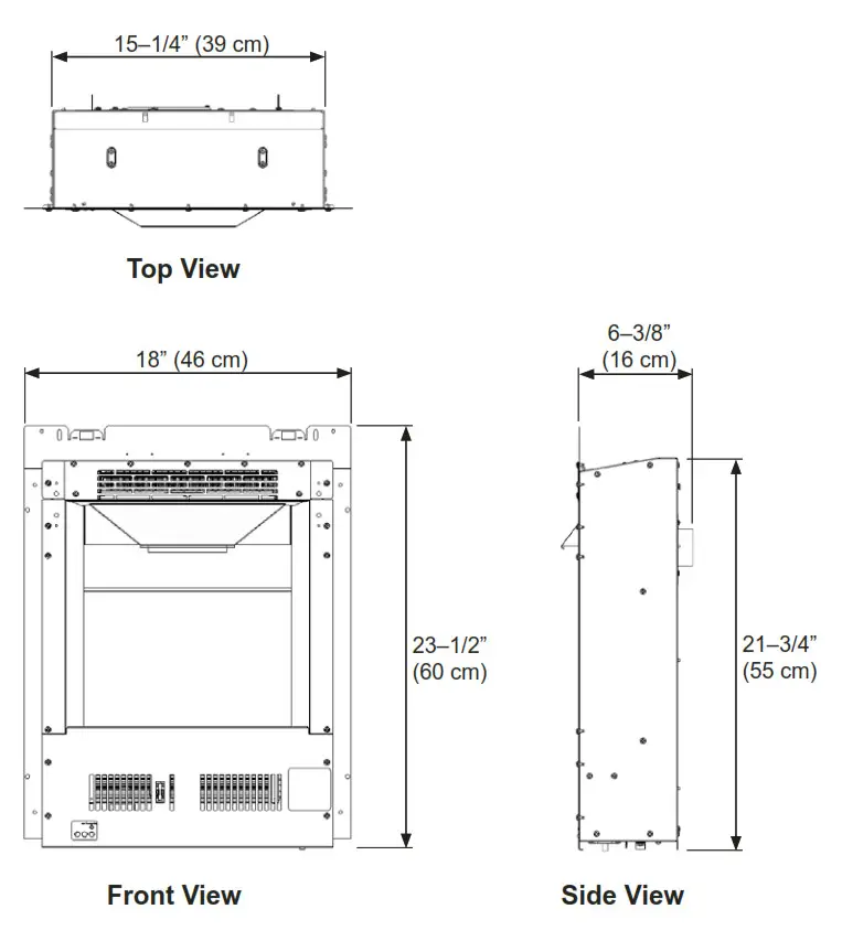 Dimensions of Heater