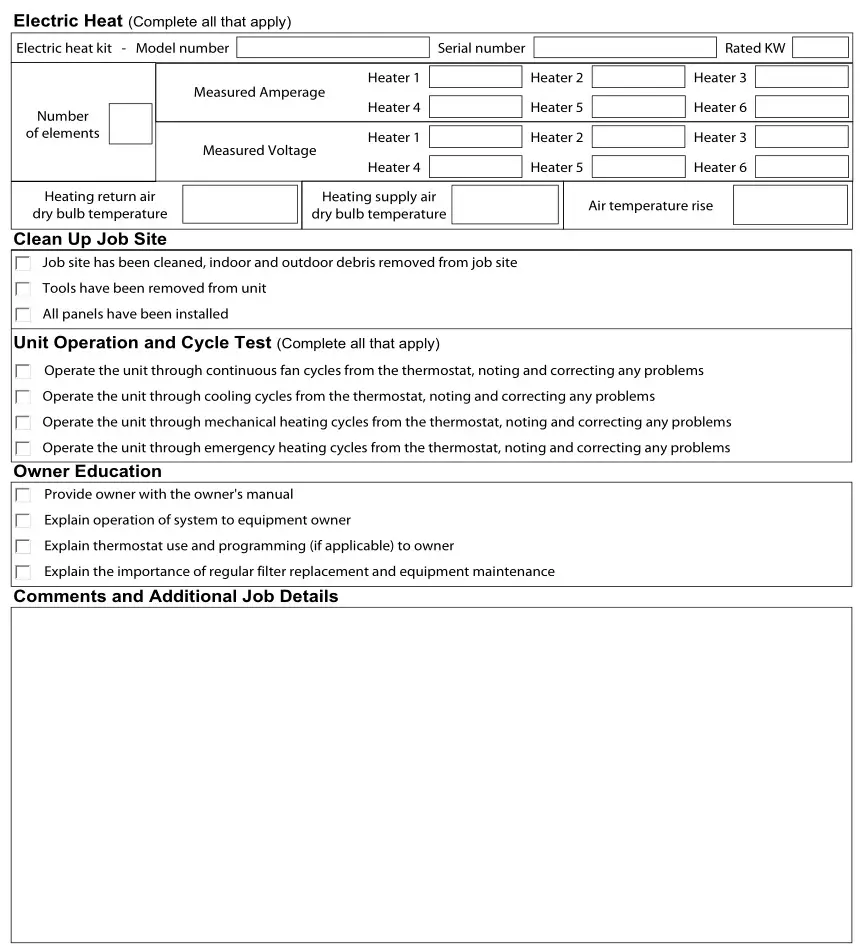 MP Series - Standard PSC Modular Multi-Position Air Handlers - START UP SHEET 2
