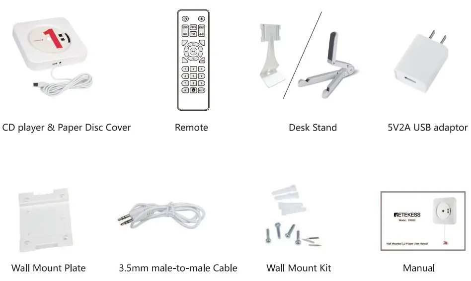 RETEKESS TR609 TR609 Wall Mounted CD Player - packing list