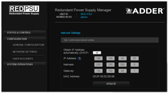 The Network Setting Page